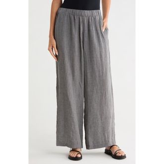 Eileen Fisher Gingham Wide Leg Organic Cotton Pants in Geyser at Nordstrom Rack, Size Xx-Small