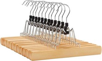 No Brand Barras De Soporte Para Pantalones, Paquete De 12 Unidades, Perchas De Madera Antideslizantes, Ganchos Cromados, Rotaci&oacute;n De 360 Grados, Color Natural