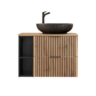 Petits Meubles Mueble lavabo 2 compartimientos estratificado marr&oacute;n negro