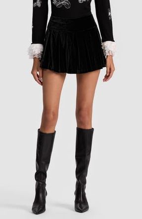 Alice & Olivia Emilie Pleated Velvet Miniskort in Black at Nordstrom Rack, Size 12