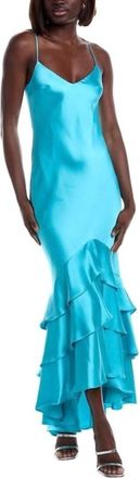 Monique Lhuillier Womens Lenora Satin Midi Dress In Bright Aqua