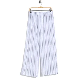 Nordstrom Rack Cotton Poplin Pants in White- Blue I Lilly Stripe at Nordstrom Rack, Size X-Small