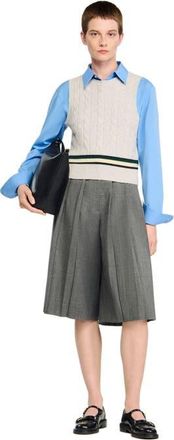 Sandro Sleeveless cropped cable knit sweater in Grey at Nordstrom, Size X-Large