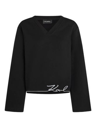 Karl Lagerfeld signature-hem v-neck sweater - Black