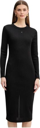 A|X Armani Exchange Metallic Logo Heavy Rib Jersey Midi Jurk - Dames - Casual kleedjes - Zwart - M - Polyester - Kleedjes