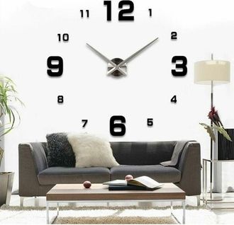 Hoopzi Hoopzi - diy Wall Clock, diy Modern Mute Large Wall Clock Sticker 3D Home Office Decor Gift (Size 90CM-1.8M Self-adjusting Size) (Black)