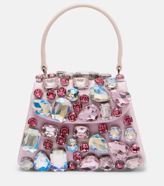 Self Portrait Mini embellished satin top-handle bag