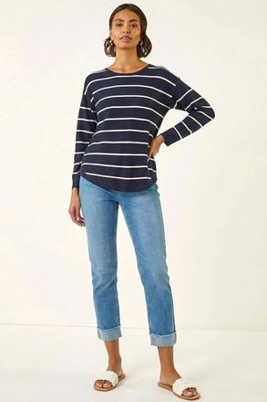 Roman Stripe Curved Hem Knit Jumper