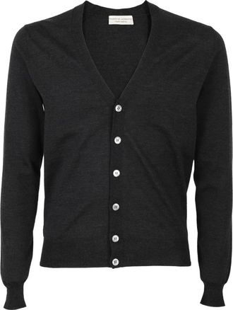 FILIPPO DE LAURENTIIS Royal Merino Knoop Cardigan - Heren - Vesten - Grijs - L - Truien & Vesten