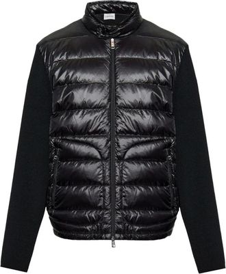Moncler Winter Jackets, male, Black, L, Black Wool Cardigan with Quilted Nylon Front