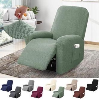 OEM Copripoltrona Monoposto, Elasticizzato Con Tasche, Protezione Completa In Jacquard A Righe Per Poltrone Tv E Reclinabili (verde Chiaro, Set Da 4 Pezzi