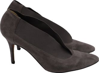 Manolo Blahnik Elastic Accent Pointed-Toe Pumps in Grey Suede