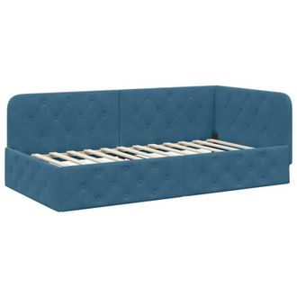 vidaXL Corner Bed Frame with Headboard Blue 90 x 190 cm Velvet vidaXL