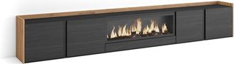 Skraut Home Skraut Home - Mueble Tv, Televisi&oacute;n, Muebles De Sal&oacute;n, Almacenaje, 315x35x50cm, Para Tv Hasta 80, Chimenea El&eacute;ctrica Xxl, Estilo Moderno, Negro Y Robl