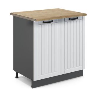 Vicco Armario Bajo Para Fregadero Fame-line, Blanco Casa De Campo, 80 Cm Con Estante, Et Roble