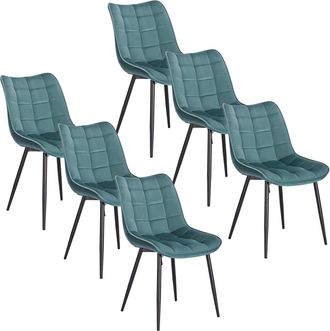 Woltu Woltu Pack De 6 Sillas De Comedor Asiento De Terciopelo Silla Dise&ntilde;o Silla Tapizada Estructura Met&aacute;lica Sill&oacute;n Con Respaldo Silla De Cocina Turquesa