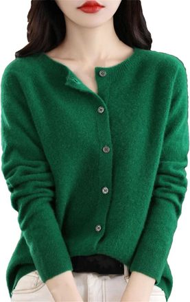 Generic Womens O-Neck Cardigan Wool Sweater Soft Knitwear Coat Long Sleeve Button Sweaters for Women En8 XXL
