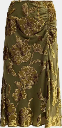 Johnny Was Endora Ruched Floral Velvet Midi Skirt