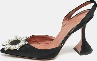 Amina Muaddi Black Satin Begum Slingback Pumps