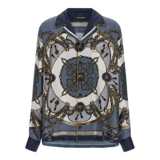 Dolce & Gabbana Cargo-print silk twill shirt - male - Dolce & Gabbana - Casual Shirts - Blue - XL - Shirts