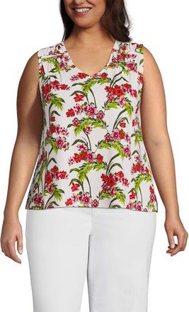 Lands End Plus Size Linen Blend Smocked Flowy Tank in Ivory/pink Multi Floral Tropic at Nordstrom, Size 2X