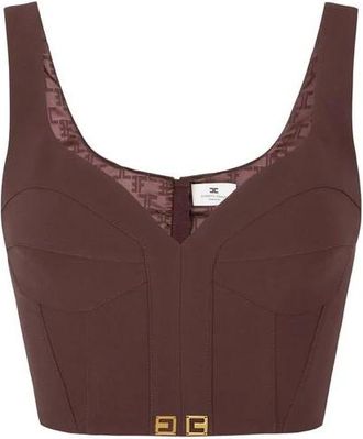 Elisabetta Franchi Top van lichtgewicht cr&ecirc;pe stof met logo details - Dames - Tops zonder mouwen - Paars - S - Polyester - Tops