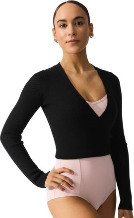 Capezio Ribbed Knit Wrap Sweater in Black at Nordstrom, Size Xx-Small