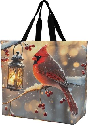 Generic Cardinal Cute Bird With Lantern Reusable Shopping Bags Large Capacity Grocery Bag Heavy Duty Tote for Women 40x40x16cm