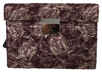 Dolce & Gabbana Bordeaux Jacquard Leather Mens Document Briefcase Bag - Red Crocodile - One Size