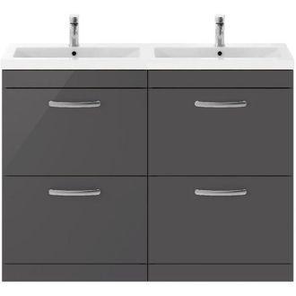 Nuie Nuie - Athena Gloss Grey 1200mm 4 Drawer Vanity Unit and Double Ceramic Basins - ATH076F