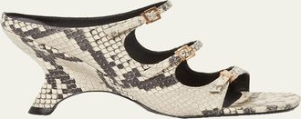 SIMKHAI River Snake-Printed Leather Buckle Mules