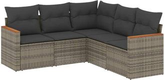 vidaXL Juego De Sof&aacute;s Jard&iacute;n Con Cojines 5 Pzas Rat&aacute;n Sint&eacute;tico Gris Vidaxl