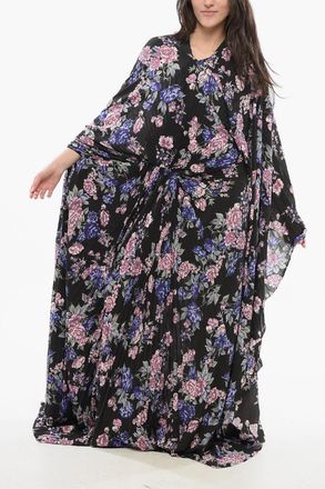 Balenciaga Maxi Pliss&eacute; Dress with Floral Print Balenciaga