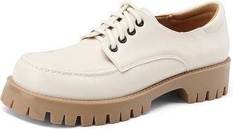 Generic Qynthra Womens Faux Leather Oxford Platform Shoes Chunky Lug Sole Casual Lace Up Loafers Mid Heel Comfortable Dress Shoes for Office and Everyday Wear