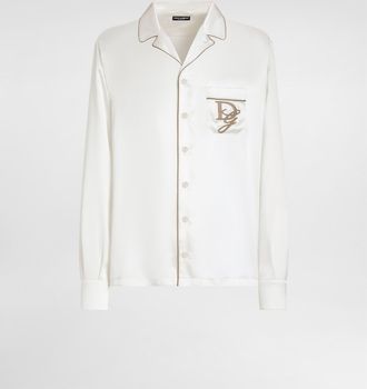 Dolce & Gabbana Silk Vanity Shirt With Logo Embroidery - Man Shirts White Silk 40