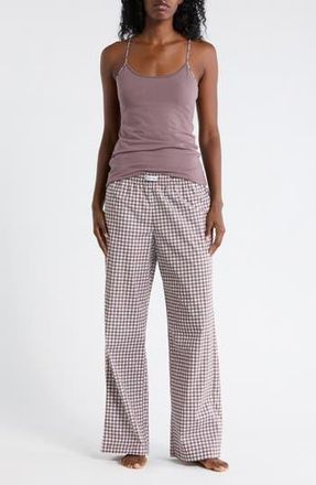 Calvin Klein Camisole Long Pajamas in Gingham Sparrow White at Nordstrom Rack, Size X-Large