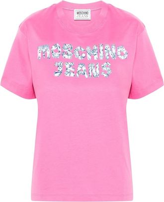 Moschino Roze Katoenen Jersey T-Shirt - Dames - T-shirts - Roze - XS - Katoen - Tops
