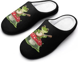 Generic Frog Playing Banjo on Mushroom Mens Slippers Comfortable And Non-slip Cotton Slipper Shoe for House