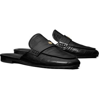 Tory Burch Croc Embossed Mule in Perfect Black at Nordstrom, Size 10