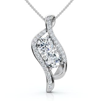 Pompeii3 1 1/2 ct Two Stone Forever Us Diamond Pendant 14k White Gold 1 Tall