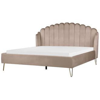 Beliani Cama Con Somier De Terciopelo Gris Pardo 180 X 200 Cm Cabecero Ambillou