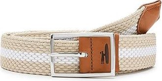 Johnnie-O Reversible Stripe Mens Belts Light Khaki : 2XL, Elastic/Leather