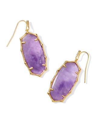 Kendra Scott Womens Elle Bamboo Frame Drop Earrings In Gold Dark Purple Amethyst
