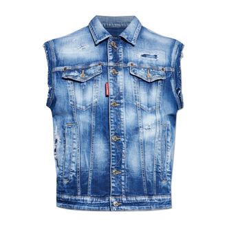 Dsquared2 Vests, male, Blue, Size: 2XL Vintage Effect Denim Vest