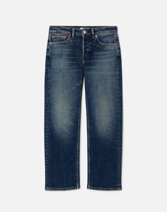 Re/Done Womens Slim Straight Crop Jeans In Smoke Water