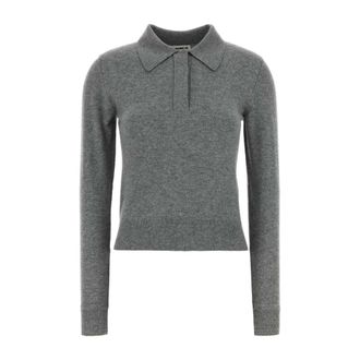 Jil Sander Round-neck Knitwear, female, Gray, Size: XS Lightweight Wool Polo Sweater
