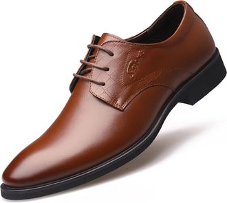 Generic Oxford Dress Shoes for Men Lace Up Derby Shoes Round Toe Vegan Leather Non Slip Block Heel Slip Resistant Rubber Sole Party(Brown,7.5 UK)