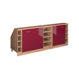 Vicco Armario De Cocina Para Techo Inclinado R-line, Rojo De Alto Brillo, 210 Cm Lote De 5 Carcasas De Armario 60 Cm De Profundidad, Vicco