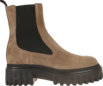 Hogan Sand Suede H700 Chunky Sole Chelsea Boots