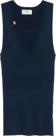 Elisabetta Franchi Geribbelde Top met V-hals - Dames - Tops zonder mouwen - Blauw - XL - Tops